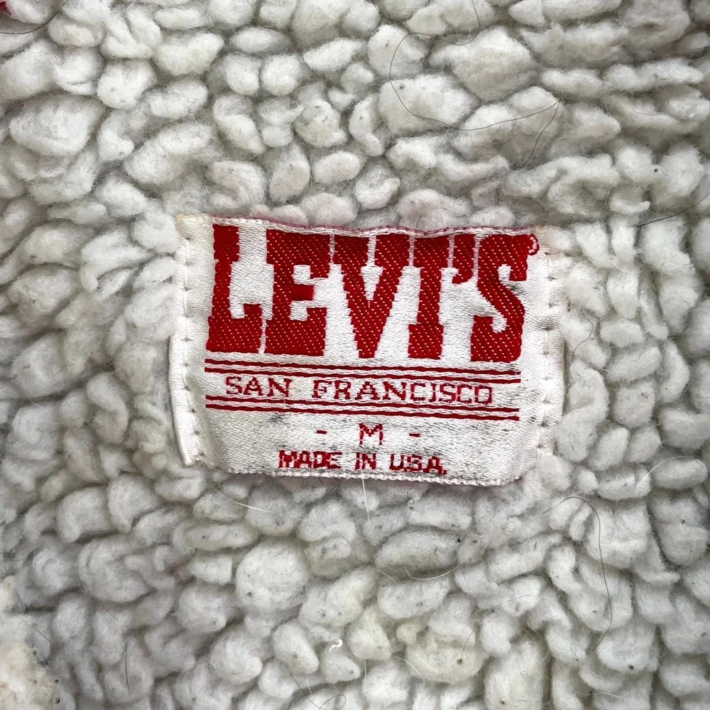 VTG Levi's Trucker Jacket Mens M Acid Wash Sherpa‎ Lined Distressed Western USA